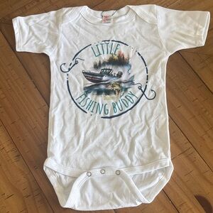 White Baby Bodysuit "Little Fishing Buddy" Graphic